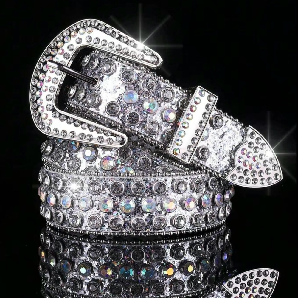 Silver Rhinestone Studded Belt